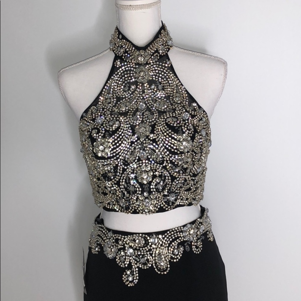 Jovani black rhinestone two piece homecoming dress